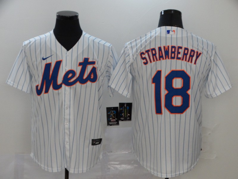 Men New York Mets #18 Strawberry White stripes Nike Game MLB Jerseys